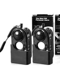 Two-pack Portable Mini Motion Detector Alarm with 120dB Siren and SOS LED Light for hotel door security, shown with packaging.