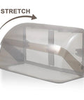 Tough As Nails Outdoor Waterproof 2 Gang Outlet Cover in clear material shows stretch feature for exterior use against weather.