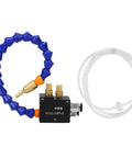 Cooling And Lubrication Spray System For CNC Lathe And Milling Machines With Tool Engraving Kit showing blue flexible nozzle