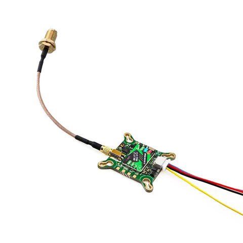 Blitz Mini Force 5.8GHz FPV VTX Analog Transmitter 25mW To 600mW Switchable Power 29mm square view with attached antenna