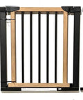 Rock Solid Wooden Dog Gate With Walk Through Swing For Indoor Puppy Protection And Pressure Mount Setup secured components viewed from above.