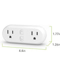 Dual Outlet Smart Plug 15A WiFi Extender With Independent Outlets Works With Alexa And Google Home No Hub Required Remote Control With Timer ETL Certified 2.4G WiFi Only 4 Pack showing dimensions of 4.4 x 1.77 x 1.26 inches