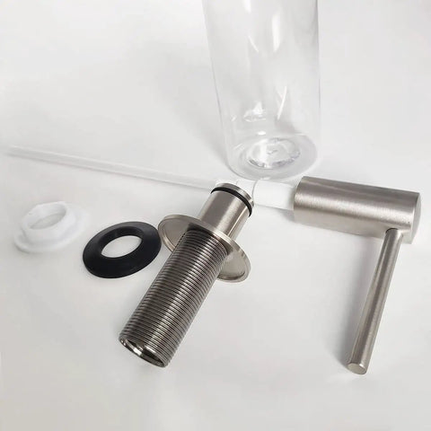 Built In Brushed Nickel Soap Dispenser For Kitchen Sink With 17 Oz PET Bottle And Brass Pump Head Deck Mounted Dish Soap