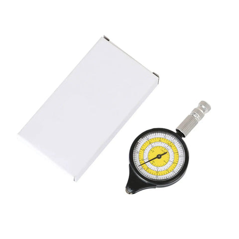 Map Measurer Metal Wheel Outdoor Navigation Tool for Camping Hiking Cycling with yellow scale and protective box.