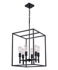 Black Classic Farmhouse 6 Light Pendant Chandelier With Square Cage Shades, Ceiling Hanging Fixture For Kitchen