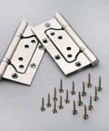Stainless Steel Flat Cabinet Door Hinge Set 2 Pieces Heavy Duty Silent Hinges For Cabinets Windows And Wooden Boxes Perfect Replacement Parts For Home Furniture And Closets, shown with screws
