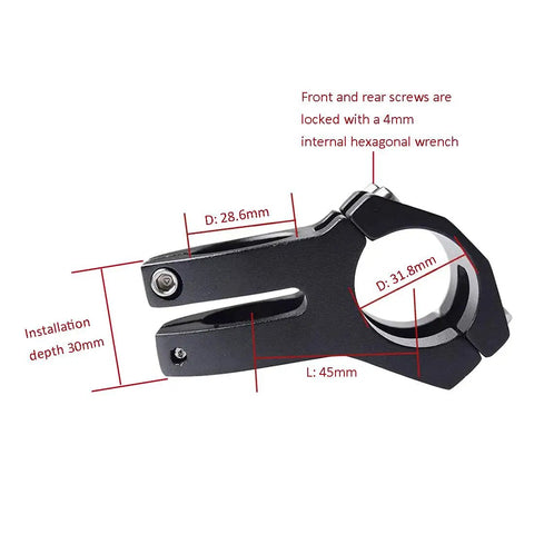 Beefy 31.8mm Mountain Bike Stem Riser 45mm Short Handlebar Stem For 1-1/8 Steerer Aluminum 6061 Hollow Design Lightweight Sturdy