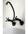 Two Handle Wall Mount Kitchen Faucet in Matte Black Finish With Ceramic Disc Cartridge, Adjustable Spout Center