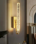 Modern Luxury LED Wall Sconce Lighting 18 Inch Wide Cylinder Wall Lamp With Bubble Crystal Shade 3W Warm Light Gold Finish Eye Friendly
