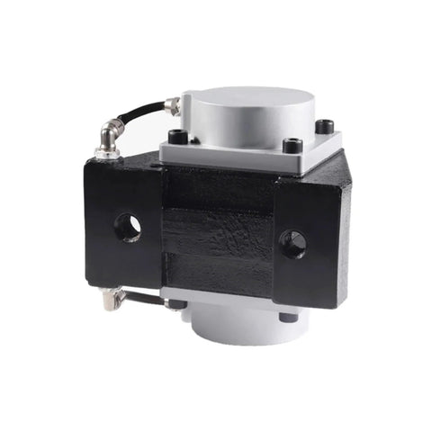 DBZ-20 pneumatic disc brake cylinder, black body with silver top actuator; side view with hose fitting