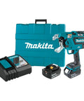 Makita 18 Volt LXT Brushless Cordless Deep Capacity Rebar Tying Tool Kit with battery and charger in storage case.