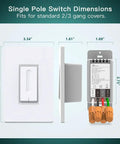Diagram showing Single Pole Smart Dimmer Switch For Dimmable Bulbs With 2.4GHz WiFi Works With Alexa And Google Home dimensions.