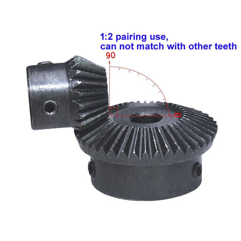 One Point Zero Module Tapered Bevel Gear Set 20 To 40 Teeth 10mm Bore 90 Degree Pinion Gear 1 To 2 Ratio 45 Steel With High Frequency Blackened