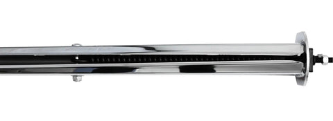 Slick Chrome Straight Spring Loaded Mud Flap Hanger With Two Point Five Bolt Spacing And Thirty Inch Length featuring heavy coil spring.