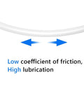 Close-up of PTFE Teflon Tubing 1mm ID X 2mm OD, 10ft Length, highlighting low friction and high lubrication for 3D printers.