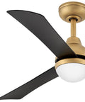 44 Inch Indoor Outdoor LED Smart Ceiling Fan With Remote Control, Scandinavian Style 3 Blade Propeller, Heritage Brass and Matte Black