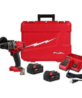 Top Tier 18 Volt Compact Cordless Drill Driver Kit Featuring Badass All Metal Chuck With Carbide Teeth And Smooth Mechanical Clutch, includes drill, two batteries, and charger in red case.
