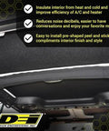 Installed Boom Mat black sound-deadening headliner for 4-door Jeep Wrangler JL (2018+); DEI logo visible.