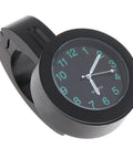 Premium Billet Aluminum Motorcycle Clock With Easy Handlebar Mount, black design, lightweight quartz timepiece.
