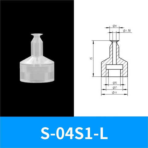 Star Industrial Vacuum Rubber Suction Cup Chuck, S-08S2 Series, small clear rubber suction cup with dimensions for pneumatic automation.