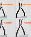 7 Inch Snap Ring Pliers Set Four Piece Internal External Circlip Pliers With Straight And Bent Jaw Beefy Heavy Duty Professional Pliers In Storage Pouch For Automotive And Machinery Repairs