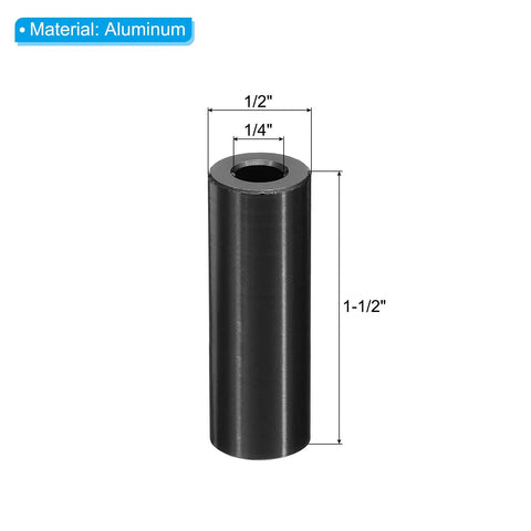 Beefy M6 Aluminum Spacers Ten Pack Round Screw Standoffs Built Tough Inner Diameter M6 Outer Diameter One Half Inch Length One And One Half Inches For Quarter Inch Or M6 Bolts Durable Corrosion Resistant in side view.