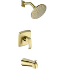 Brushed Gold Shower Trim Kit With Valve Tub And Shower Faucet Set, 5 Spray Shower Head, Pressure Balance Rough In Valve, Diverter Spout