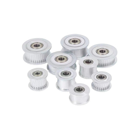 Badass Heavy Duty Timing Pulley Kit Featuring 16 Tooth HTD Idler Profile in polished aluminum with sealed bearings, 5 pack.