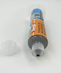 Pro Grade Solder Paste Flux Sn63 Pb37 25 to 45 Micron 10cc Syringe lying on side with cap off, product label visible