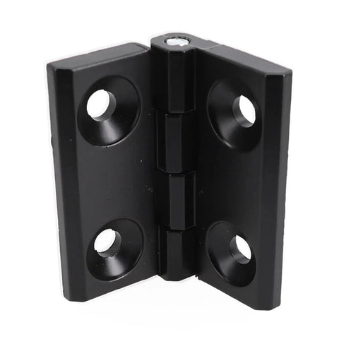 Close-up of black zinc alloy rotating concealed hinges for jewelry box cabinet drawer, mini butt hinge 60x60mm, 2pcs set.