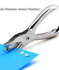 Handheld Metal Circle Hole Punch 6mm for scrapbooking, punching clean 6mm holes on paper, durable tool for home, office, school crafts.