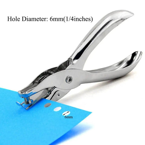 Handheld Metal Circle Hole Punch 6mm for scrapbooking, punching clean 6mm holes on paper, durable tool for home, office, school crafts.