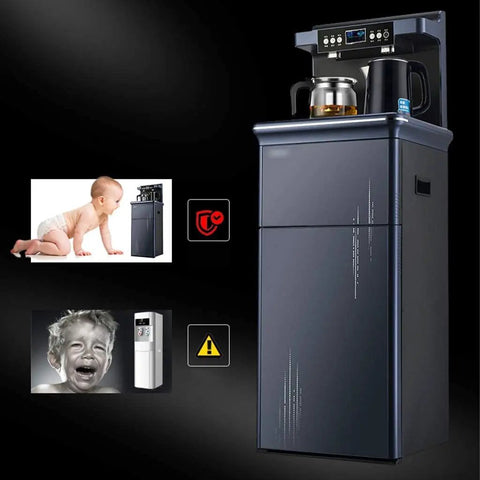 Vertical Hot And Cold Water Dispenser With Button Control, Dual Outlet Desktop Office Water Station, Bottom Bucket Design