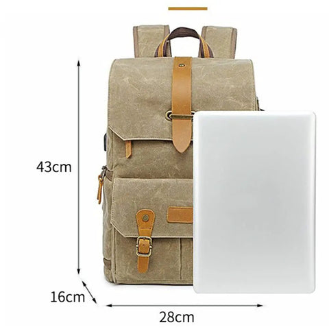 Beefy Retro Batik Canvas Backpack For DSLR Gear, Laptop Port, Large Capacity Camera Bag with dimensions and shock-absorbing compartment
