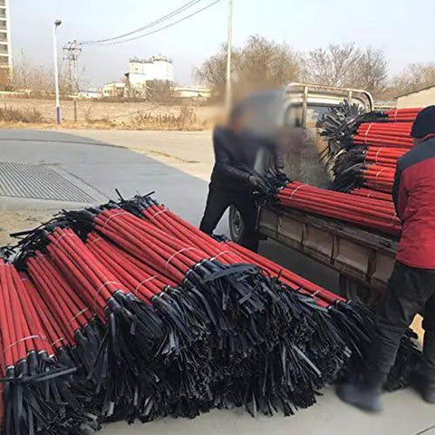 Heavy Duty Tough As Nails Red Fire Extinguisher With Long Handle Fire Mop Whip Pro Grade Emergency Safety Gear stacked on a truck.