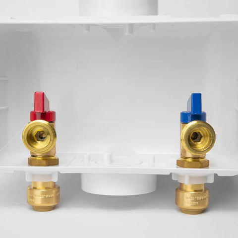 Premium Washing Machine Outlet Box With Center Drain Half Inch Push Fit Inlet To Three Quarter Inch MHT Outlet White