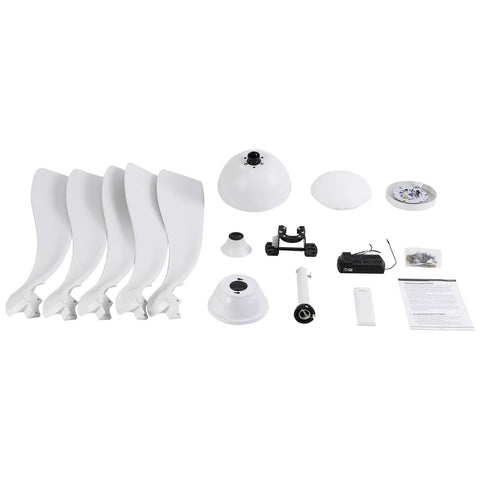 Ceiling Fan with Light and Handheld Controller 6 Speeds 2200LM for Bedroom assembly parts, including fan blades and light fixture components.