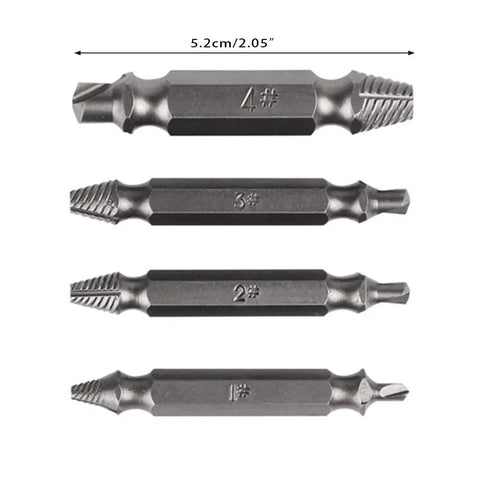 Super Cool 4 Piece Stripped Screw Extractor Kit That Lets You Bust Out Tough Damaged Bolts Fast With Any Drill And Make House Construction Work A Total Breeze, 4-piece steel set, 2.05 in