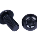 Two M5x10mm Torx T25 head titanium disc brake rotor bolts, Grade Five, black finish, for premium bicycle hardware upgrade.