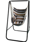 Weatherproof Hammock Chair Stand With Hanging Swing Chair Included, Rugged Iron Frame Supports Up To 450 Lbs, striped cushions