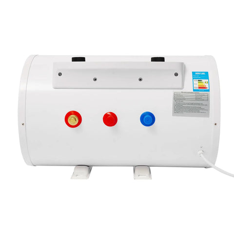 Instant On Demand Electric Water Heater With Dial In Thermostat And Led Display wall mounted under sink, showcasing connections and control panel.
