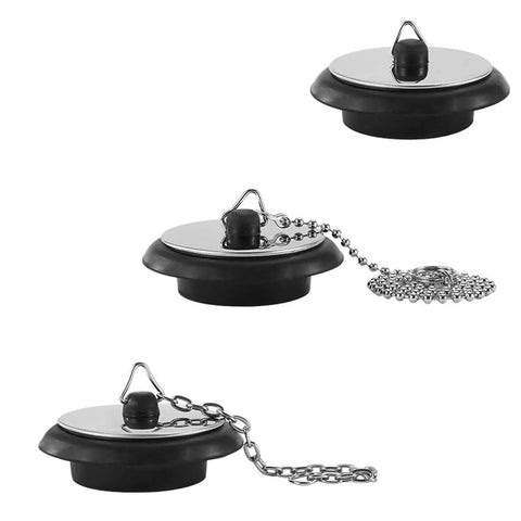 General Use Bath Tub Drain Stopper, with 10CM Chain, featuring a chrome finish and rubber base for effective sealing.