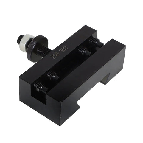Pro Grade Wedge Type Quick Change Lathe Tool Holder Set, steel construction, includes bolts for secure tool holding.