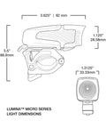Micro 900 Front Bike Light LED USB Rechargeable Water Resistant For Mountain Road City And Urban Cycling, side dimensions.