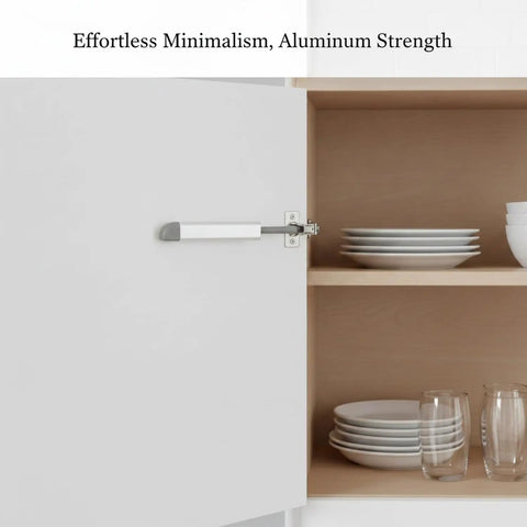 Press To Open Cabinet Latch Aluminum Alloy Push Catch for handleless doors silver finish installed on kitchen cabinet
