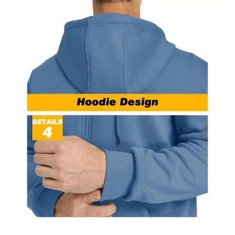 Back and sleeve detail of Mens Hooded Fleece Lined Full Zip Jacket For Running And Hiking Lightweight Casual Sportswear Coat