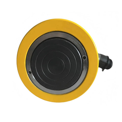 Top view of a 30 Ton Hydraulic Jack Cylinder Short Type With 2 Inch Stroke Porta Power Ram showing circular design and connector point.