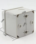Changeover Selector Switch With Waterproof Box Dual Power 3 Position 4 Terminals Power Transfer For Motors Water Pumps And Generators Rotary Cam 440V 20A LW26-20/1 in white PC enclosure measured dimensions 68mm x 68mm x 72mm, shown close-up.