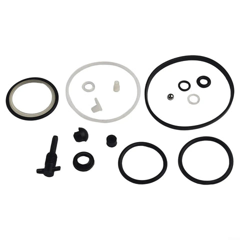 Heavy Duty 8 Ton Hydraulic Bottle Jack Seal Kit Replacement Set with oil seals, pump core, steel ball check valve, and dust cap on white background