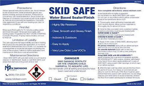 Product label for Pro Grade Water Based Non Slip Sealer For Slippery Floors detailing safety precautions and application instructions.